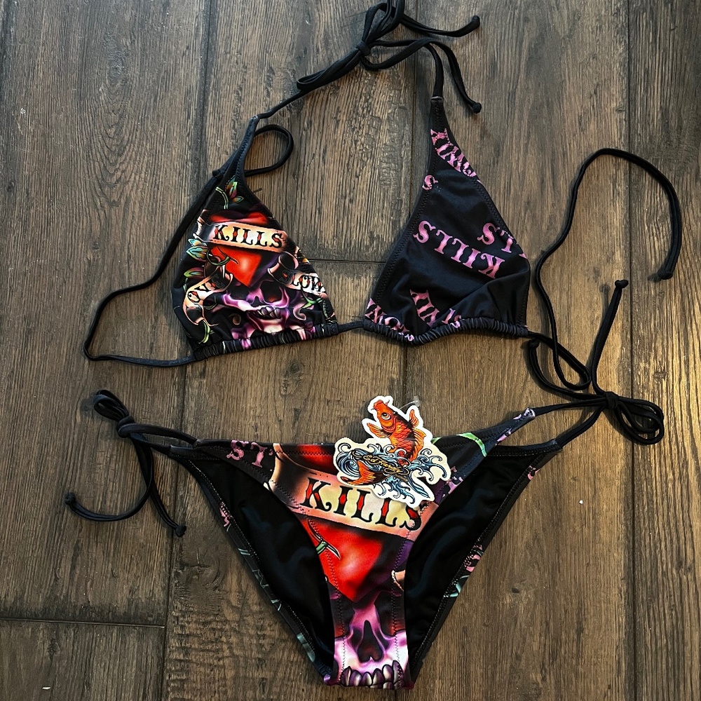 Ed Hardy Vintage Y2K Bikini by Christian Audigier New  2 Piece Size Large